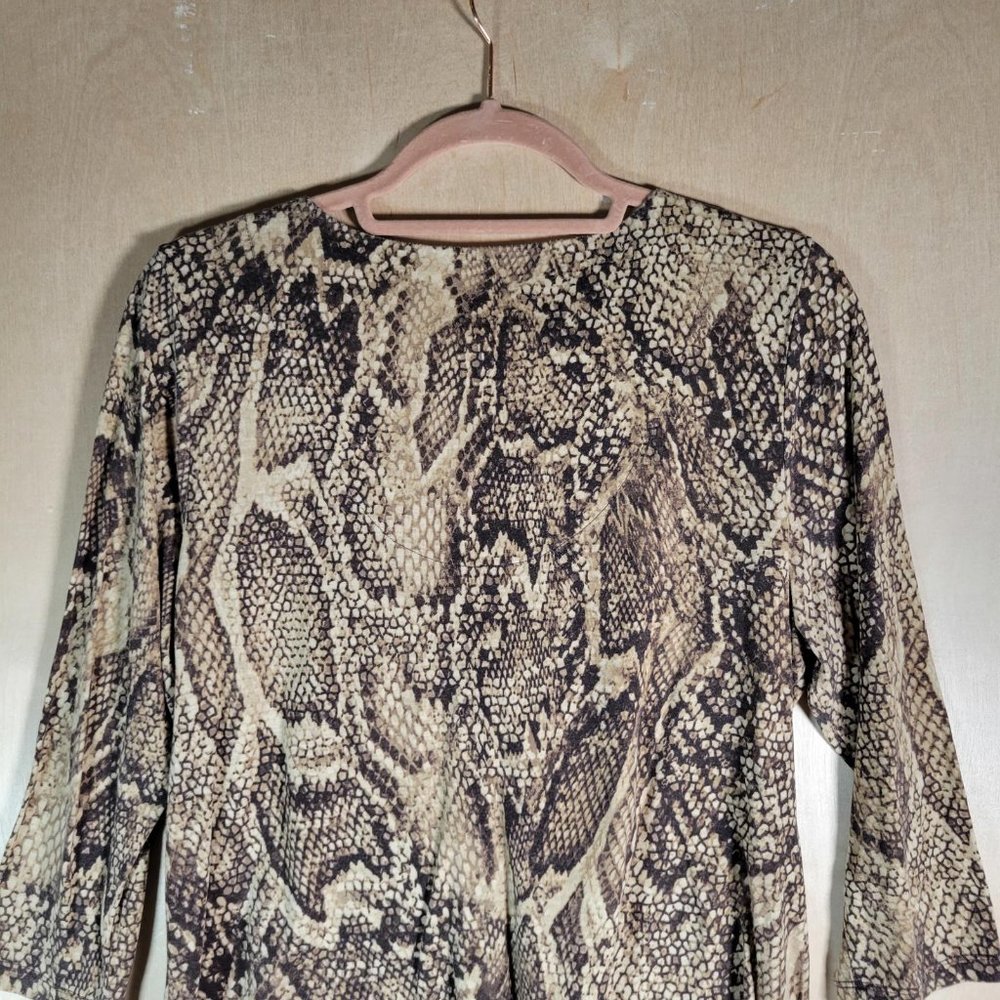 LIZ CLAIBORNE Brown Snake Animal Print V Neck Shirt Women Size L - Picture 7 of 9